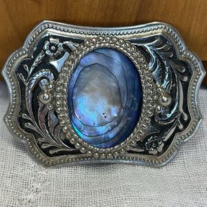 Abalone silver belt buckle
